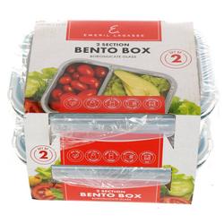 2 Pk Glass Bento Boxes with Lids