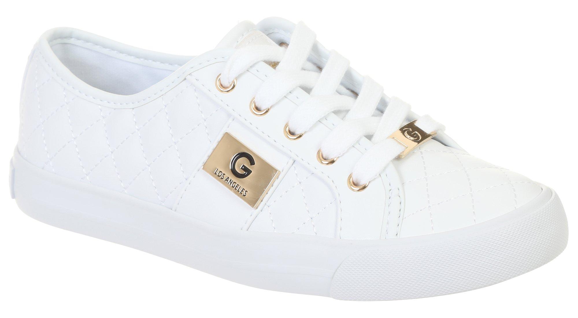 Women's Quilted Faux Leather Sneakers - White
