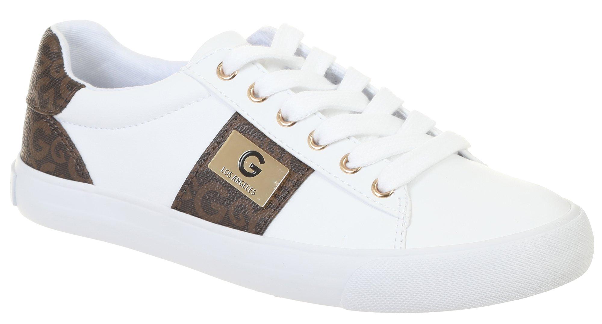Women's Solid Faux Leather Sneakers - White