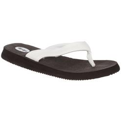 Women's Croc Faux Leather Flip Flops - White