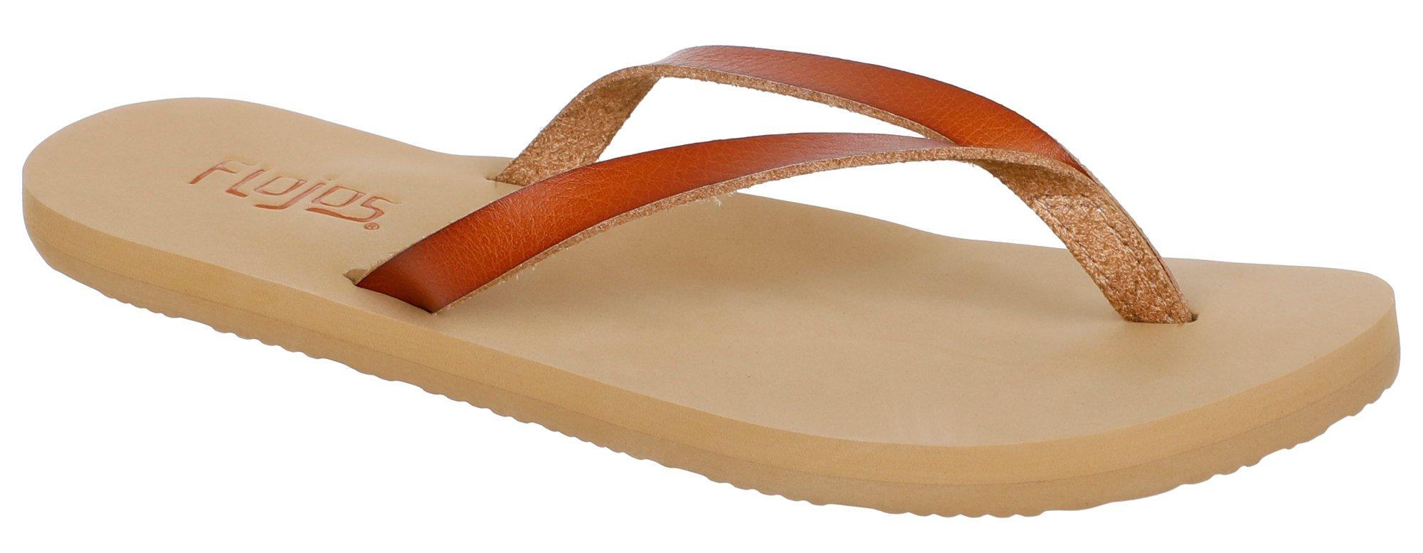 Women's Solid Faux Leather Flip Flops - Tan
