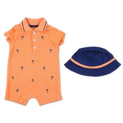 Baby Boys 2 Pc Short Sleeve Creeper & Hat Set
