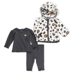 Baby Girls 3 Pc Sherpa Jacket Set - Grey Multi