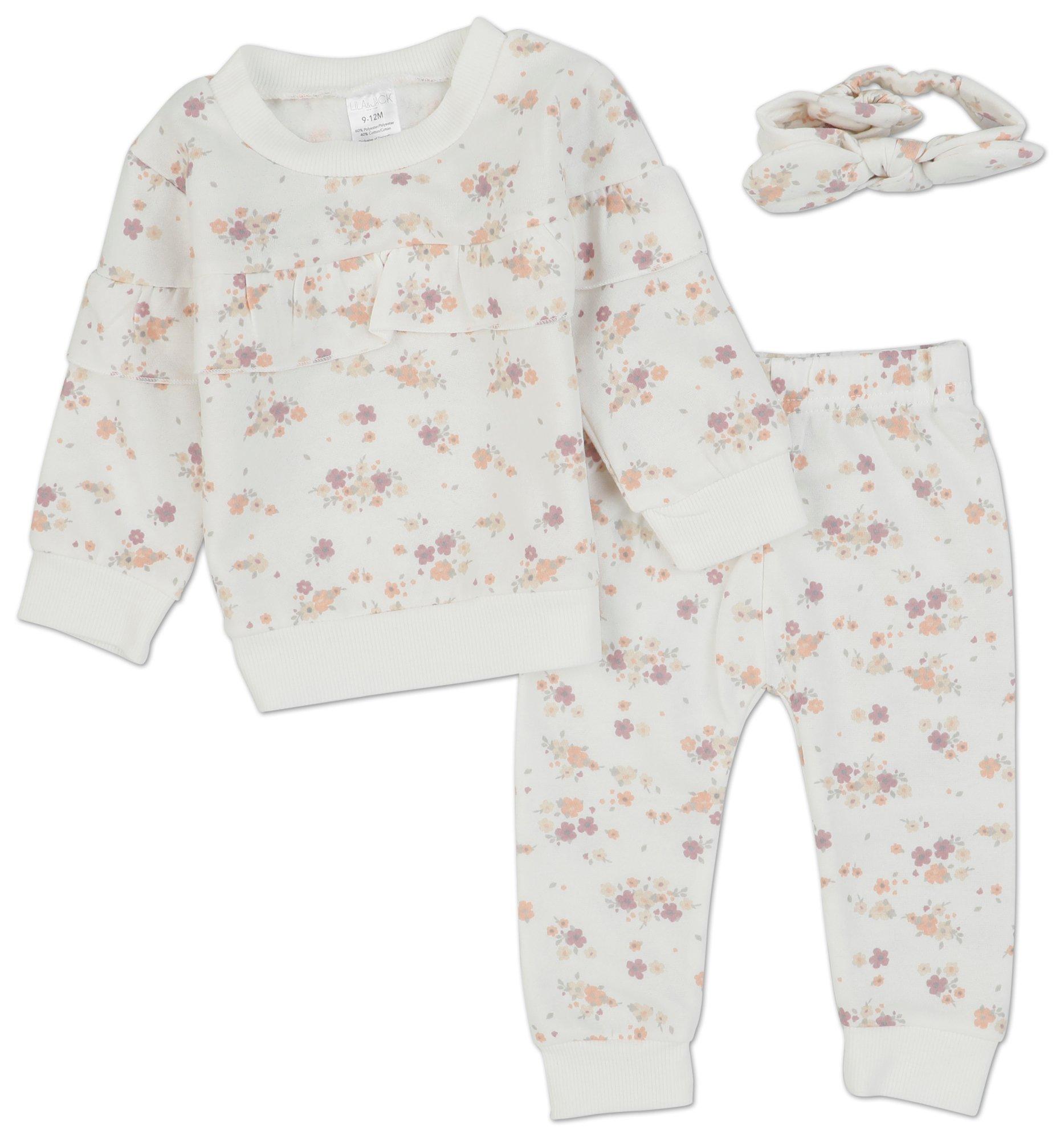 Baby Girls 3 Pc Fleece Floral Pants Set