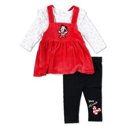Baby Girls 3 Pc Christmas Minnie Mouse Pants Set - Red