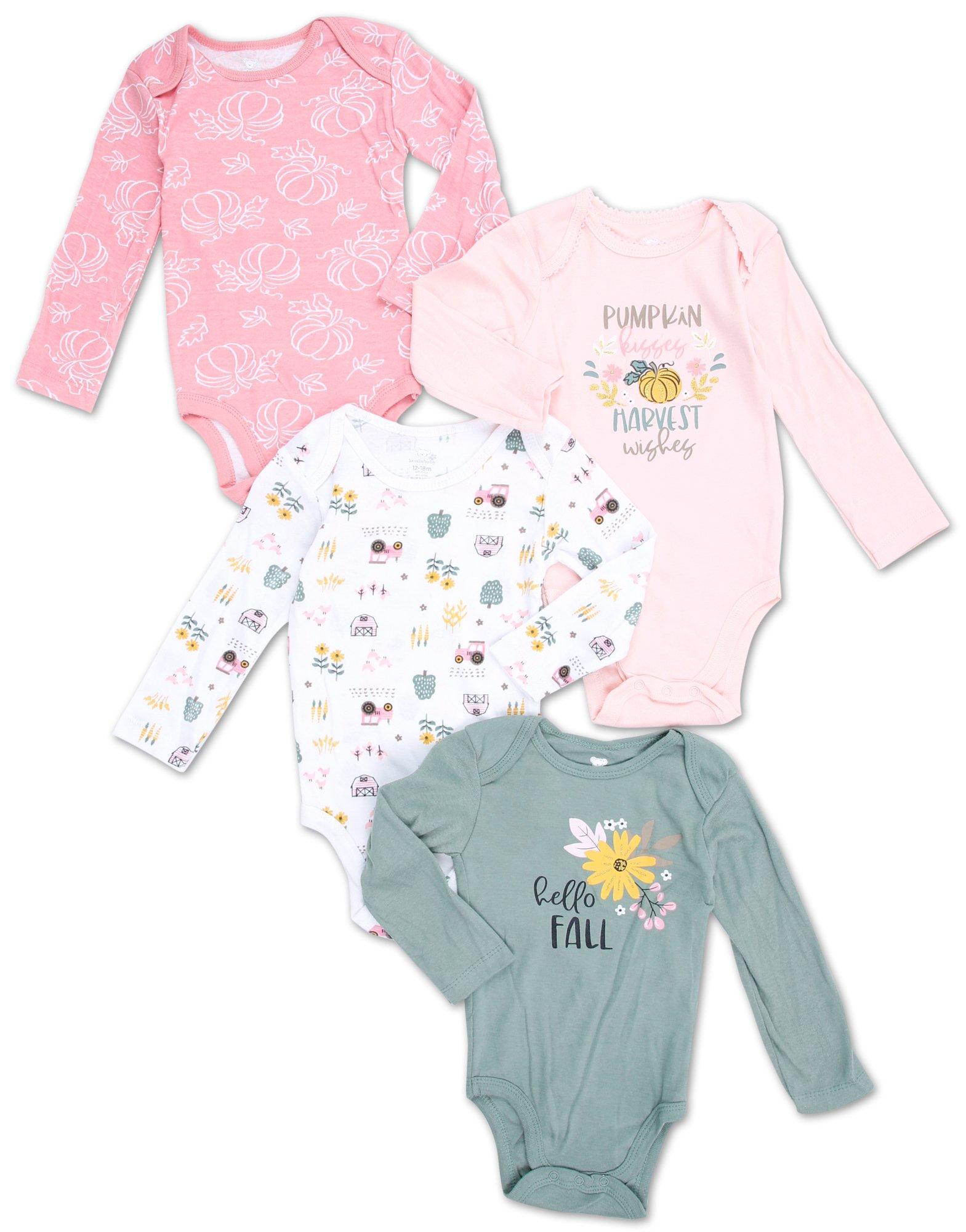 Baby Girls 4 Pk Harvest Creepers - Pink