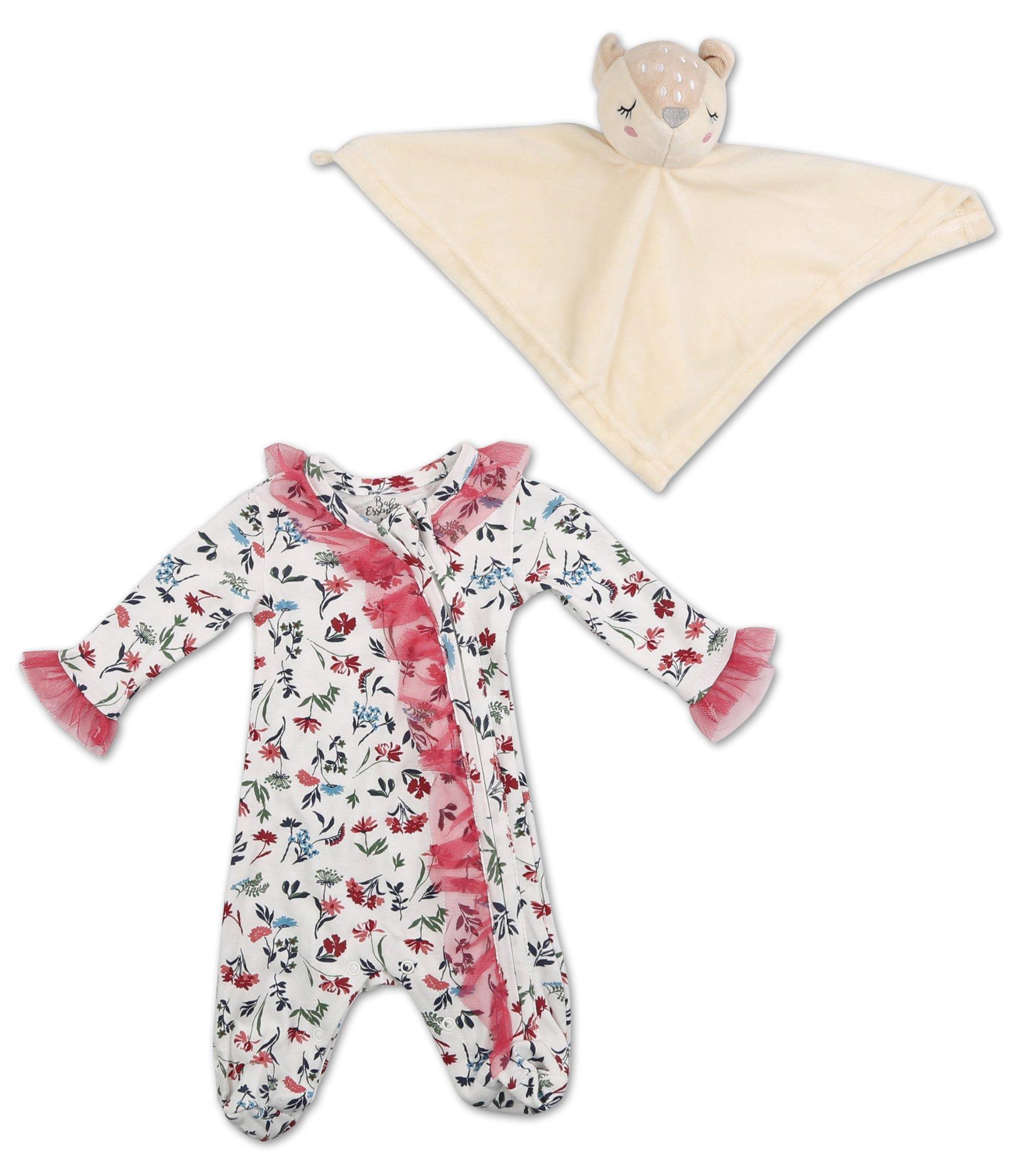 Baby Girls Footed Onesie & Snuggle Toy