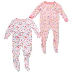 Baby Girls 2 Pc Footed Pajama Onesie Set
