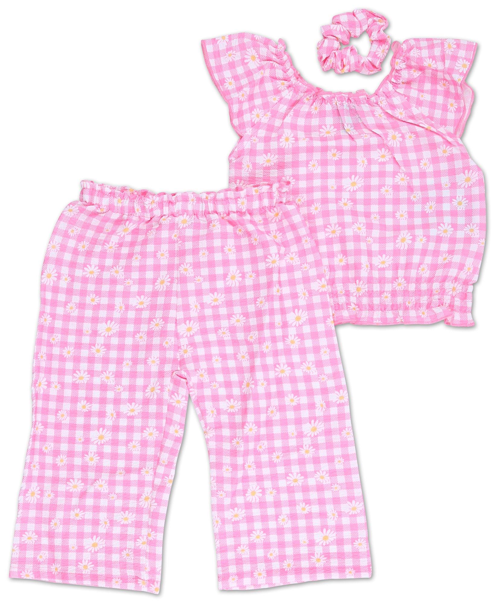 Baby Girls 3 Pc Daisy Checker Print Pants Set