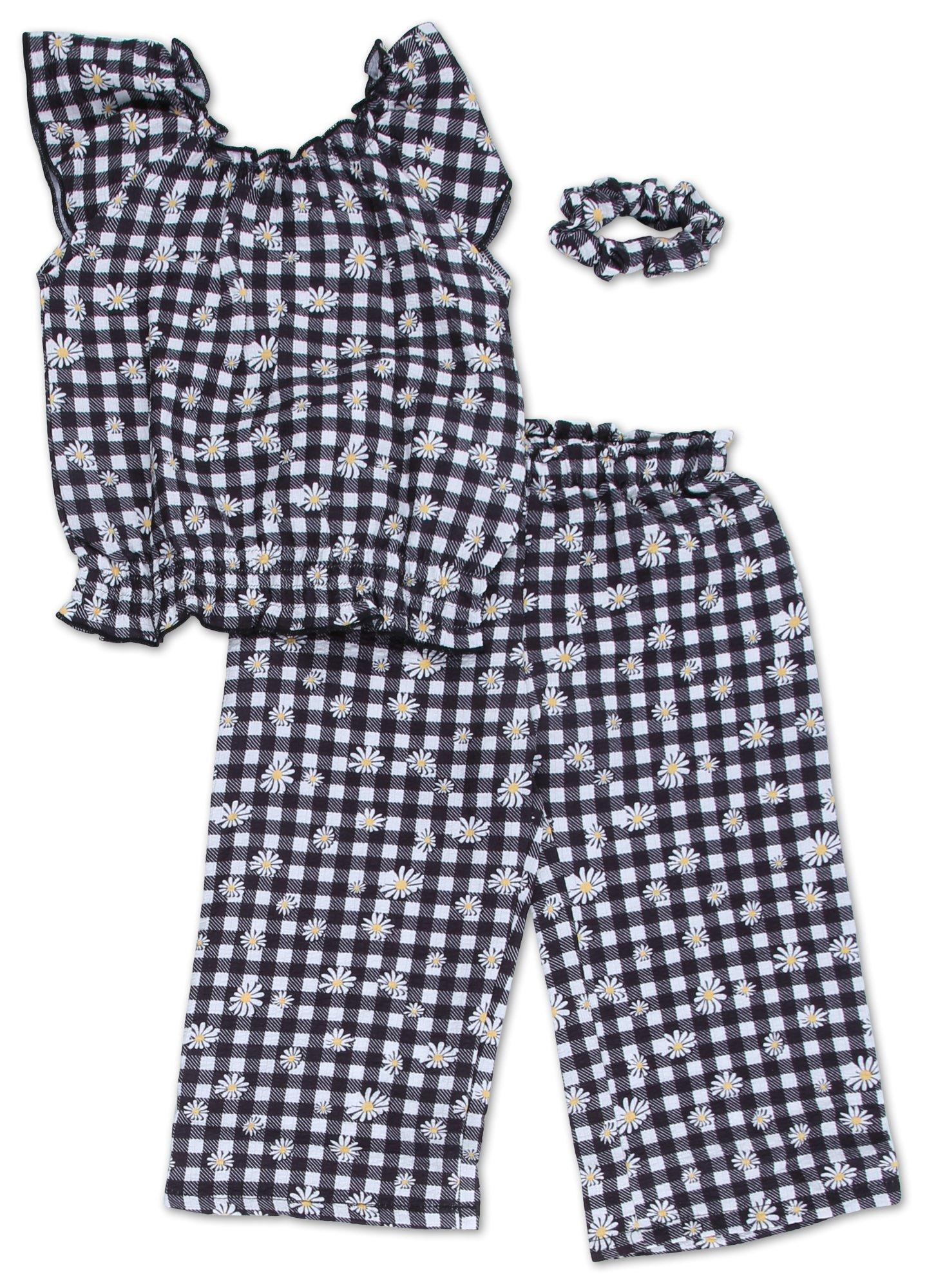 Baby Girls 3 Pc Daisy Checker Print Pants Set