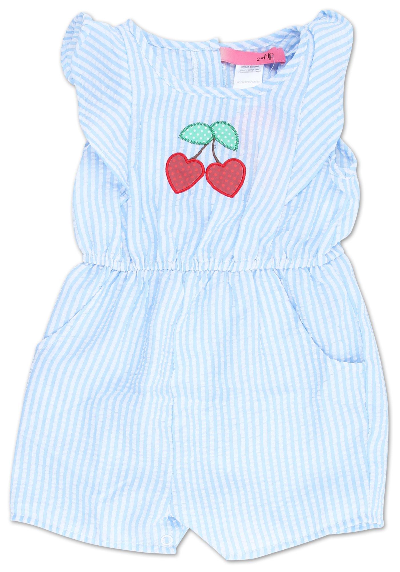 Baby Girls Heart Cherry Striped Print Romper