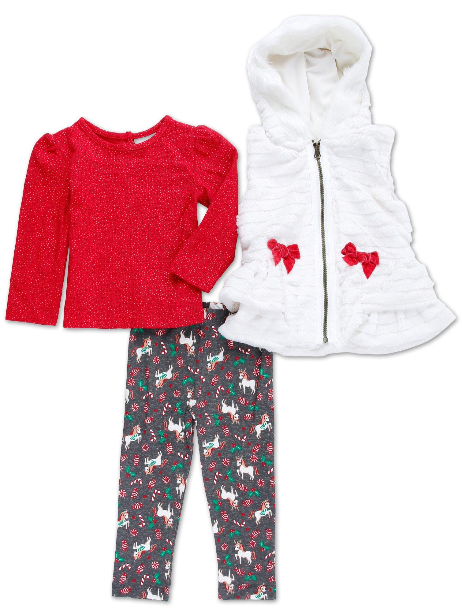 Toddler Girls 3 Pc Holiday Vest & Leggings Set