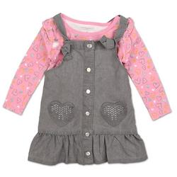 Toddler Girls 2 Pc Denim Overall Dress Set - Grey