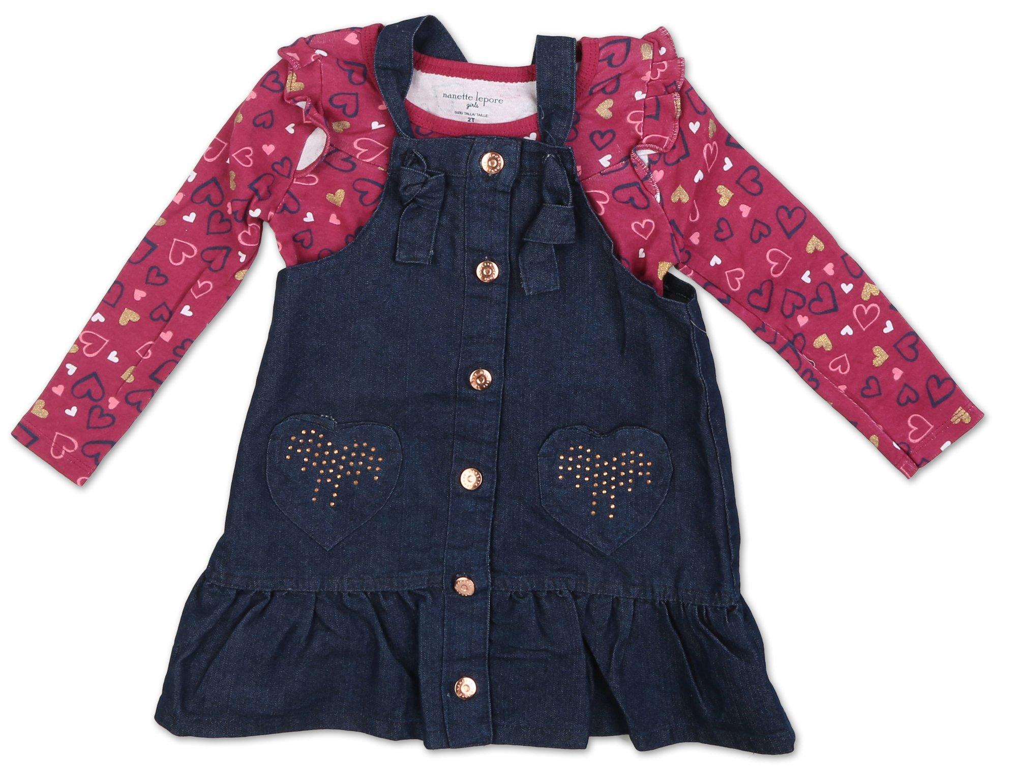 Toddler Girls 2 Pc Denim Overall Dress Set - Multi
