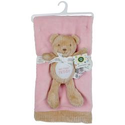 2 Pc Blanket with Teddy Bear Set - Pink