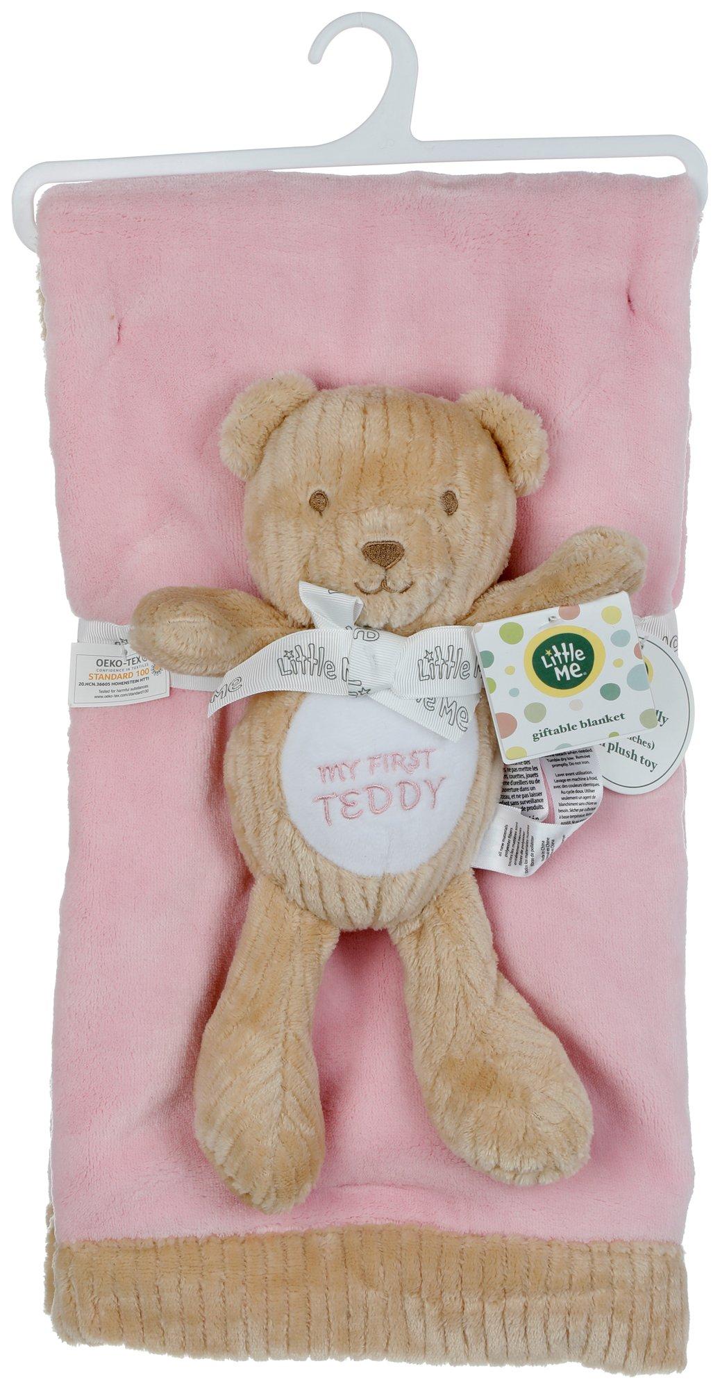 2 Pc Blanket with Teddy Bear Set - Pink