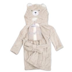 4 Pc Hooded Bear Robe & Washcloth Set - Taupe