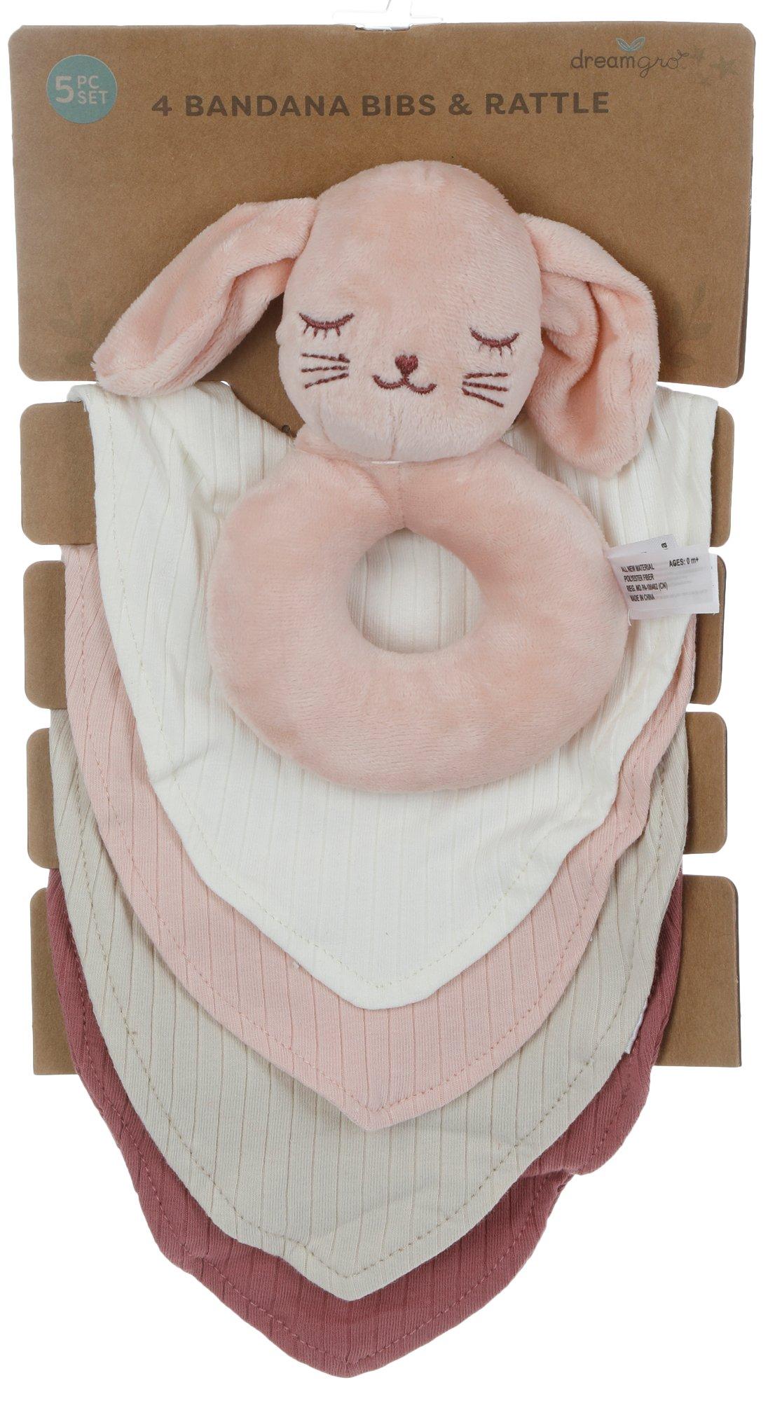5 Pc Children's Bibs and Rattle Set - Multi