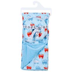 2 Pc Baby Boys Blanket and Neck Pillow Set