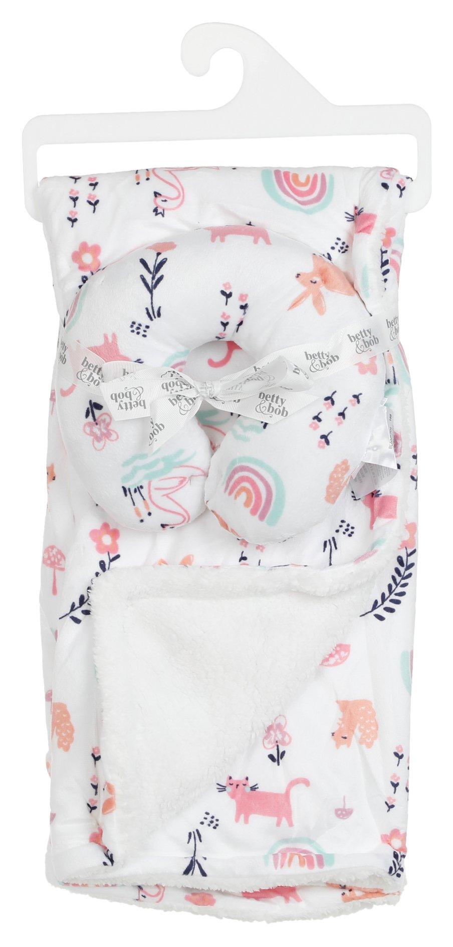 30x40 Floral Rainbow Print Baby Blanket & Travel Pillow