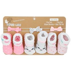 Baby Girls 3 Pk Infant Sock & Hair Clip Set