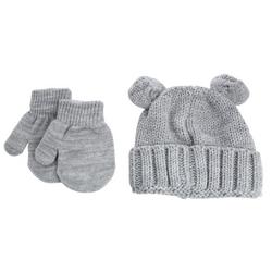 Baby 2 Pc Knit Hat and Mittens Set - Grey