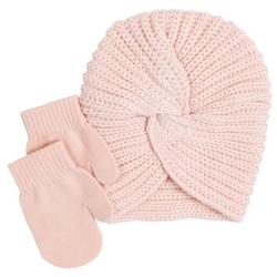 Baby Girls 2 Pc Pom Hat with Gloves - Pink
