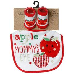 Baby Girls 2 Pc Apple Bib & Sock Set - Red