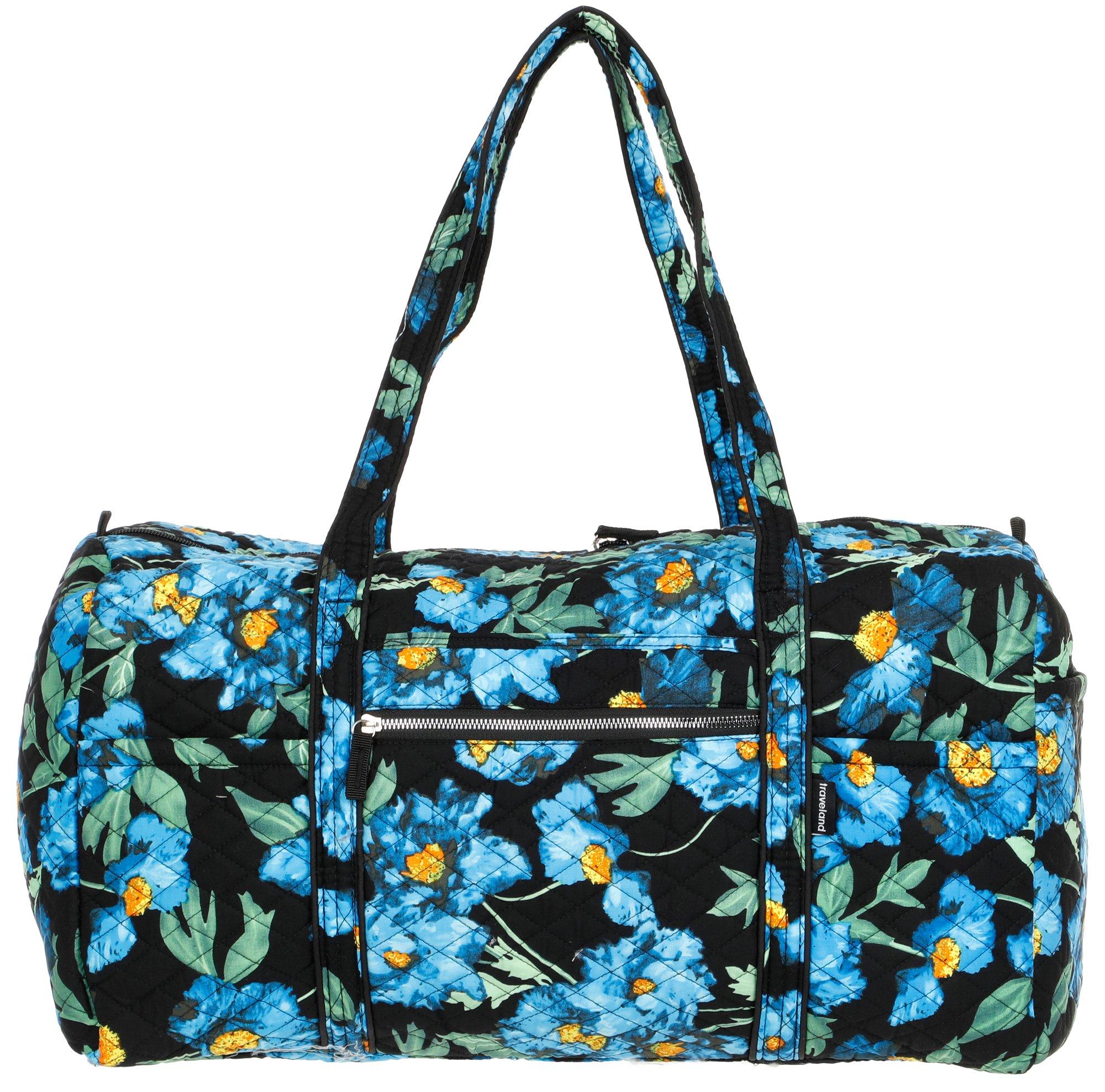 Quilted Floral Travel Duffle - Black