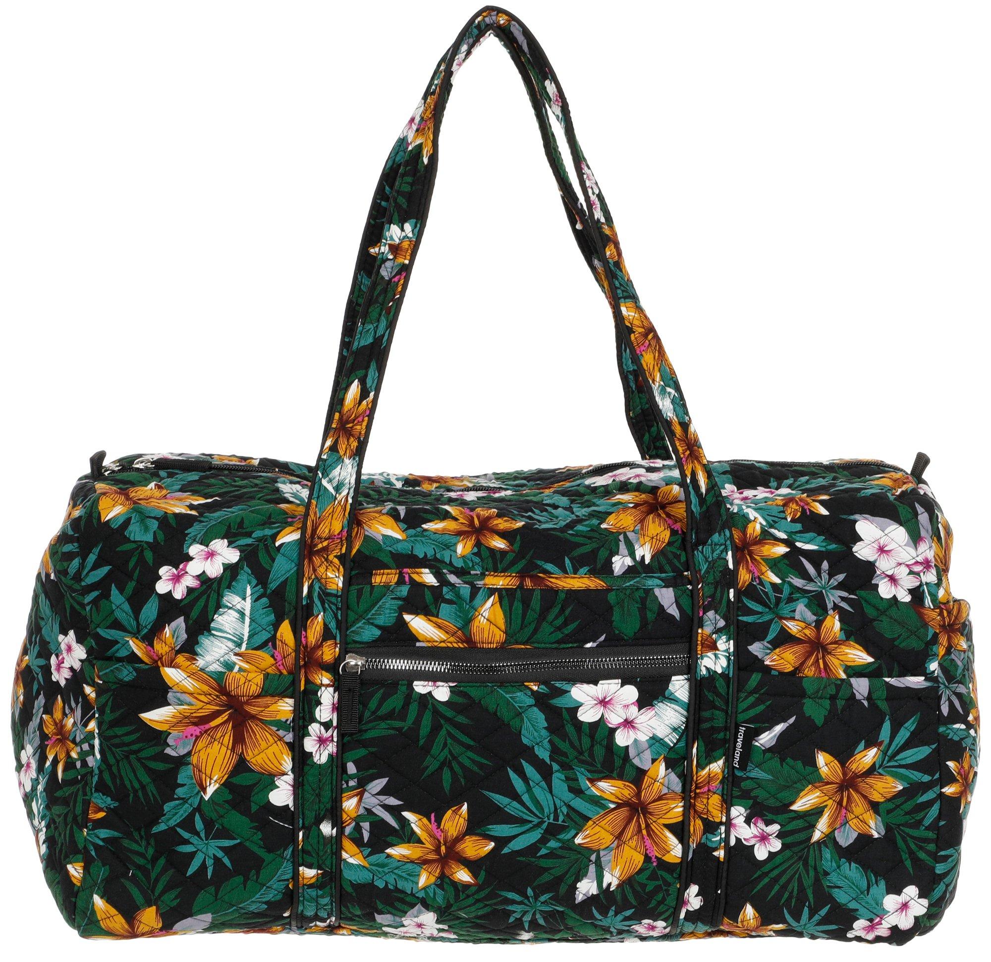 Quilted Floral Travel Duffle - Black