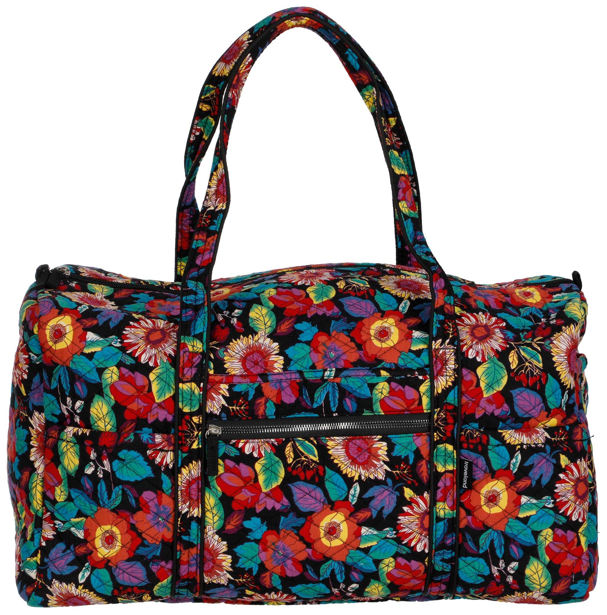 Quilted Floral Travel Duffle - Black Multi