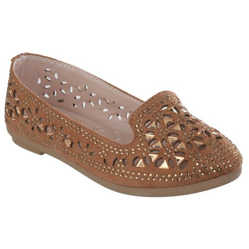 Girls Supple Perforated Flats - Brown