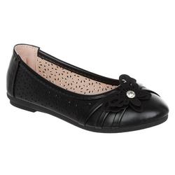 Girls Perforated Butterfly Ballet Flats - Black
