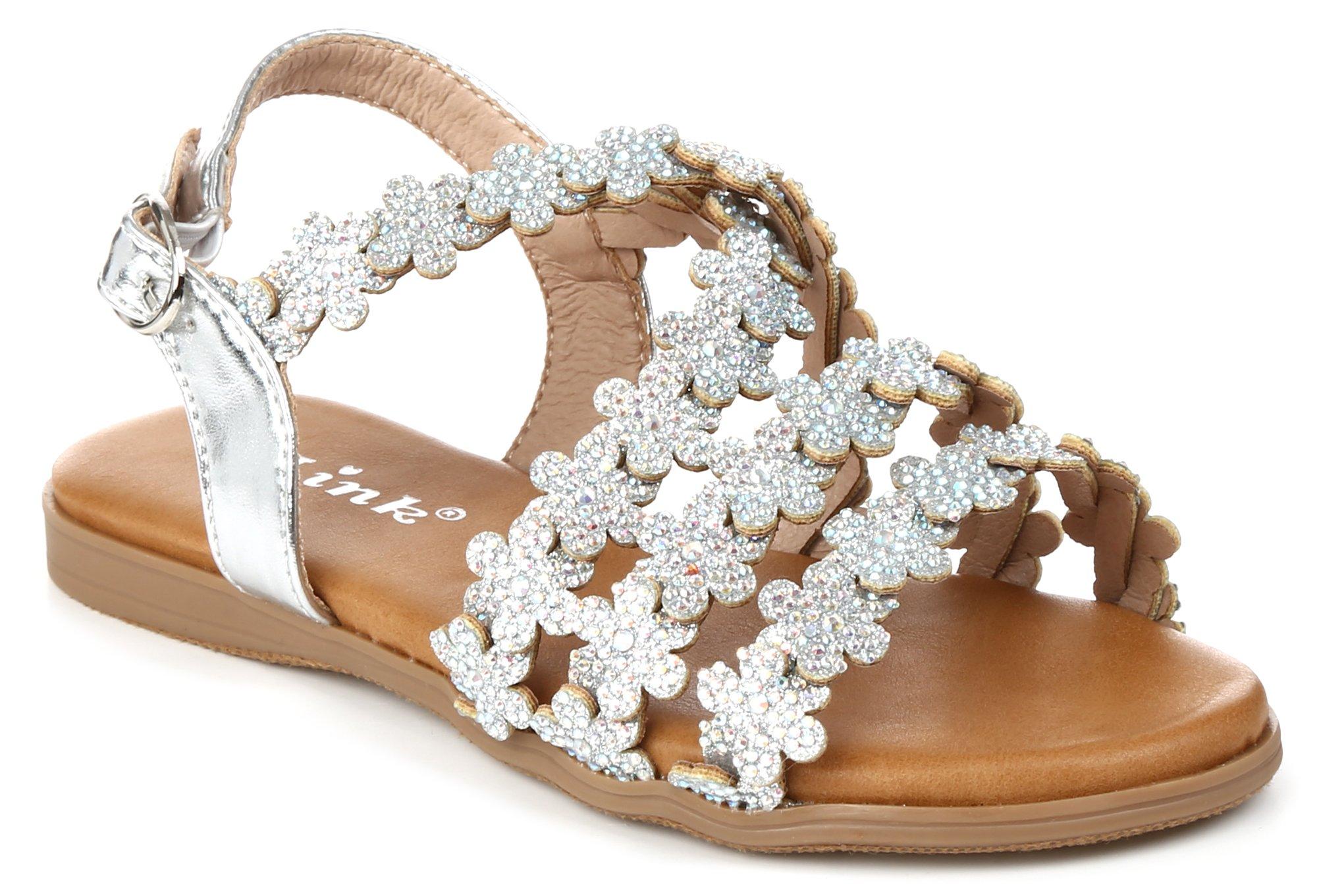 Girls Rhinestone Floral Sandals