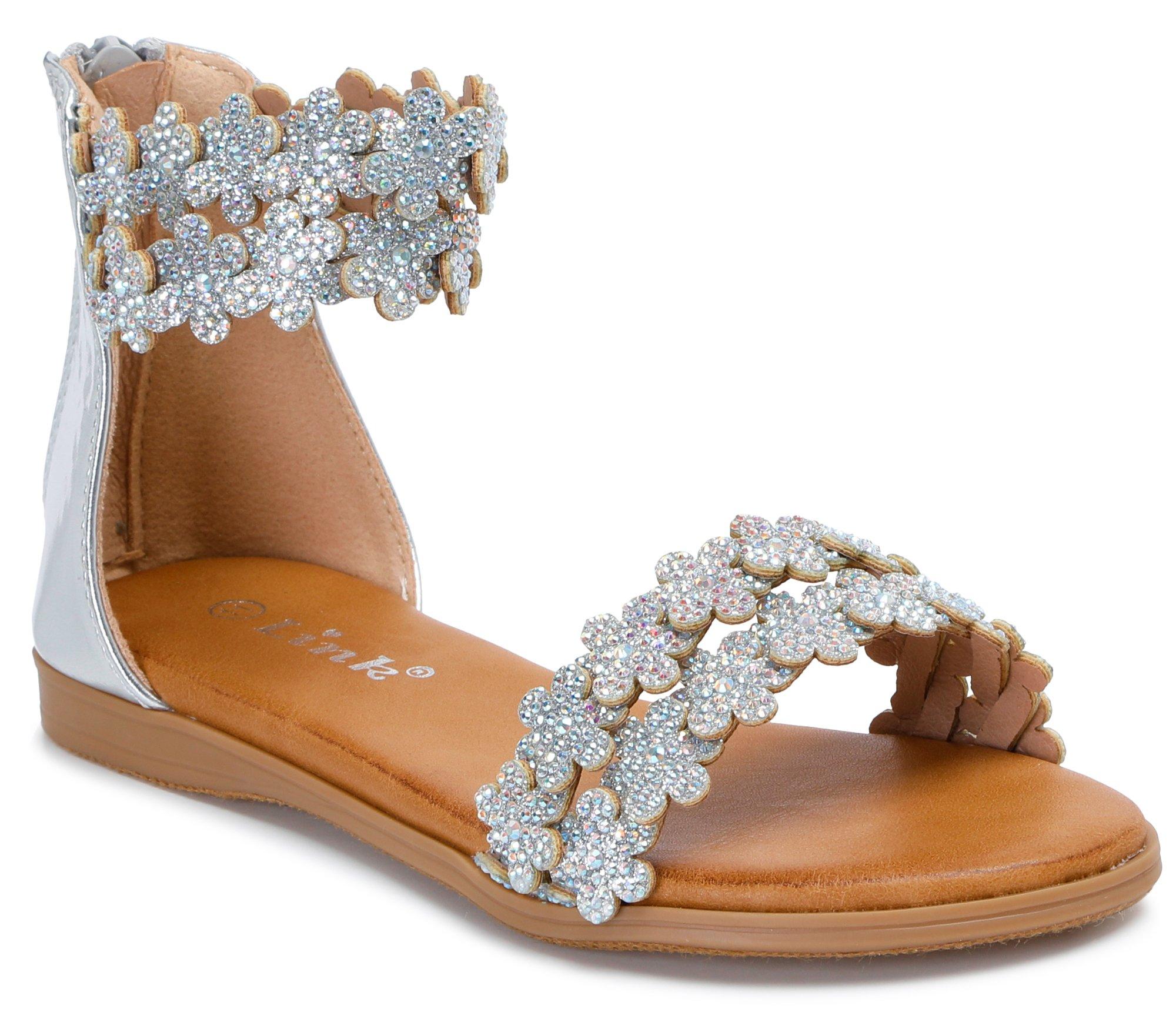 Girls Rhinestone Floral Sandals