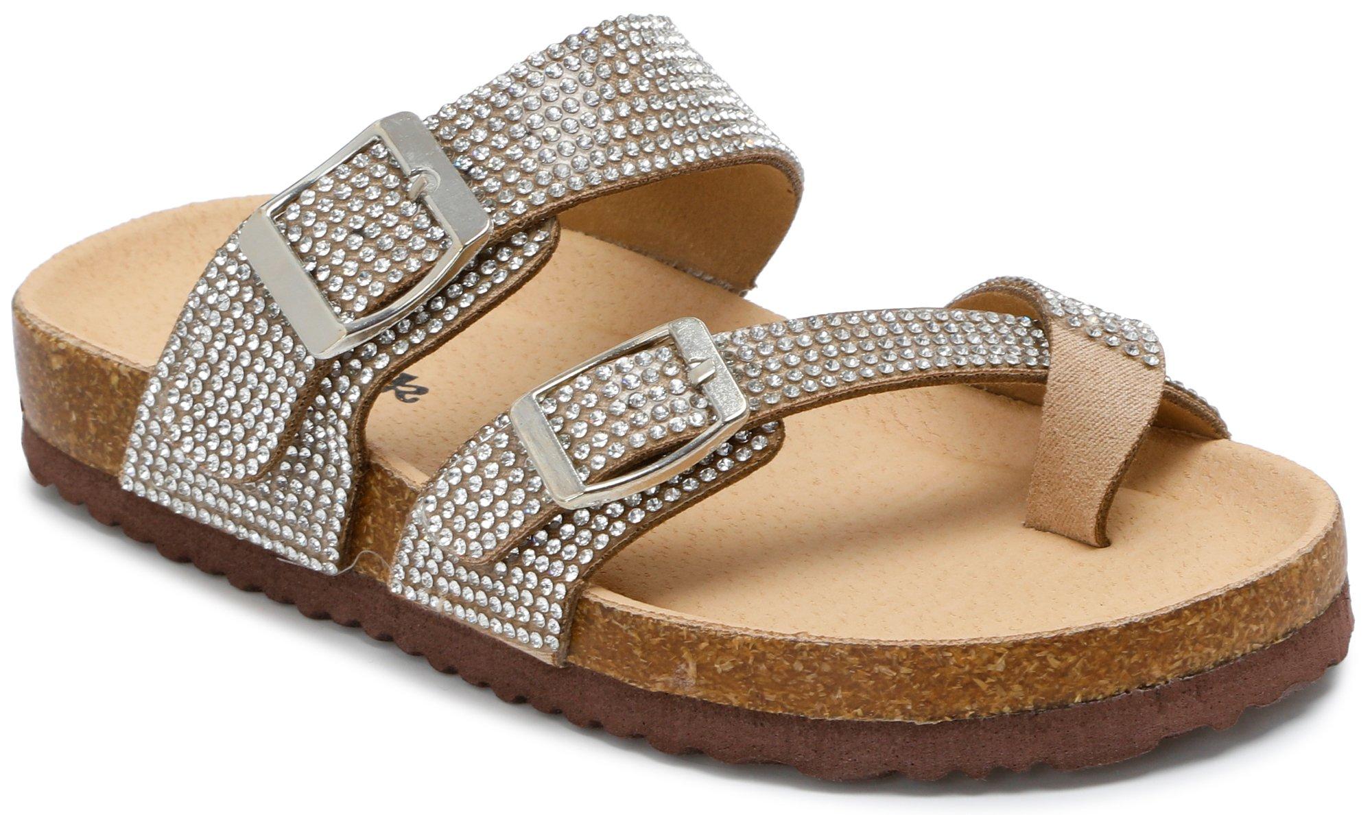 Girls Rhinestone Double Band Footbed Sandals