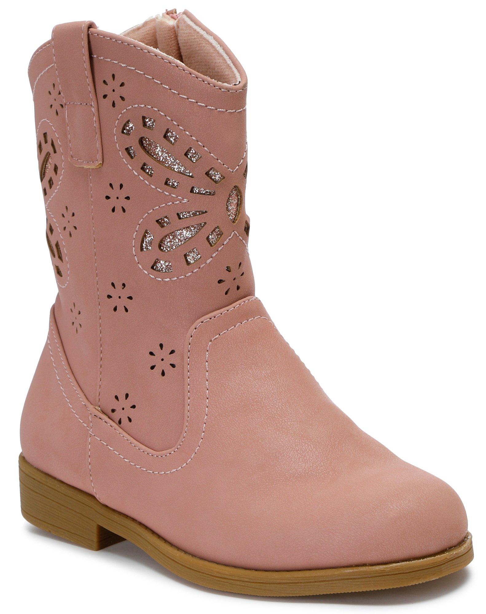 Girls Perforated Butterfly Cowgirl Boots