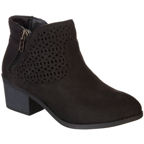 Girls Perforated Ankle Boots - Black