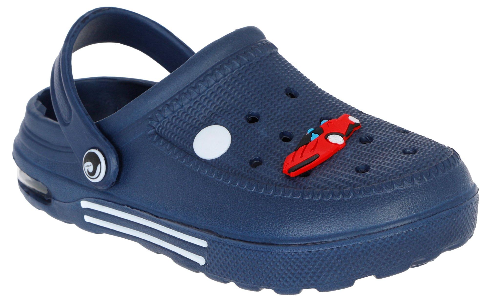 Boys Navy Sports Car Clogs