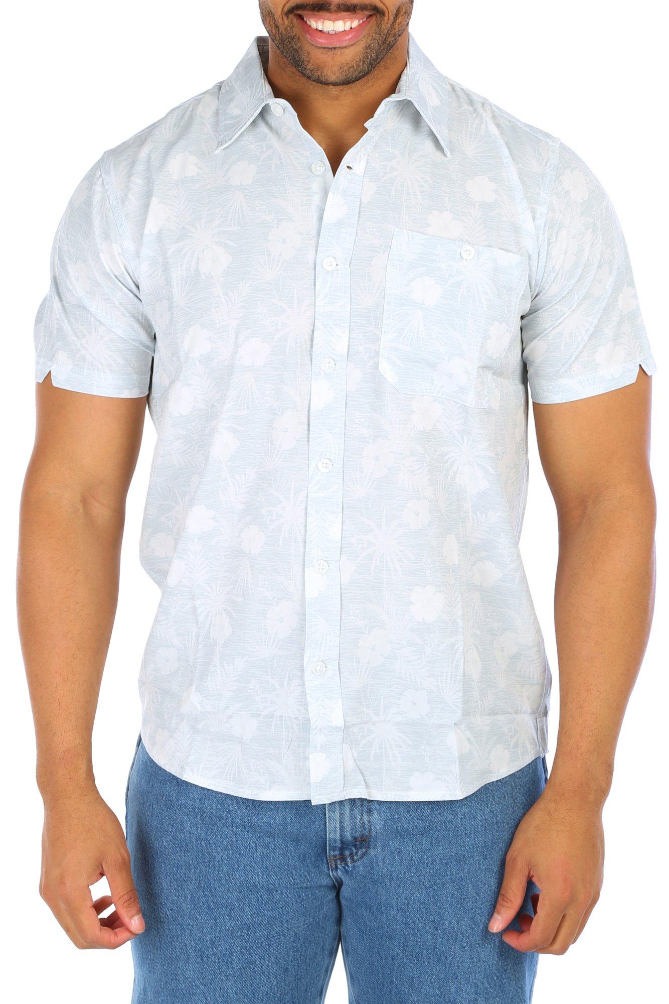 Men's Outdoor Palm Leaf Print Button Down Shirt