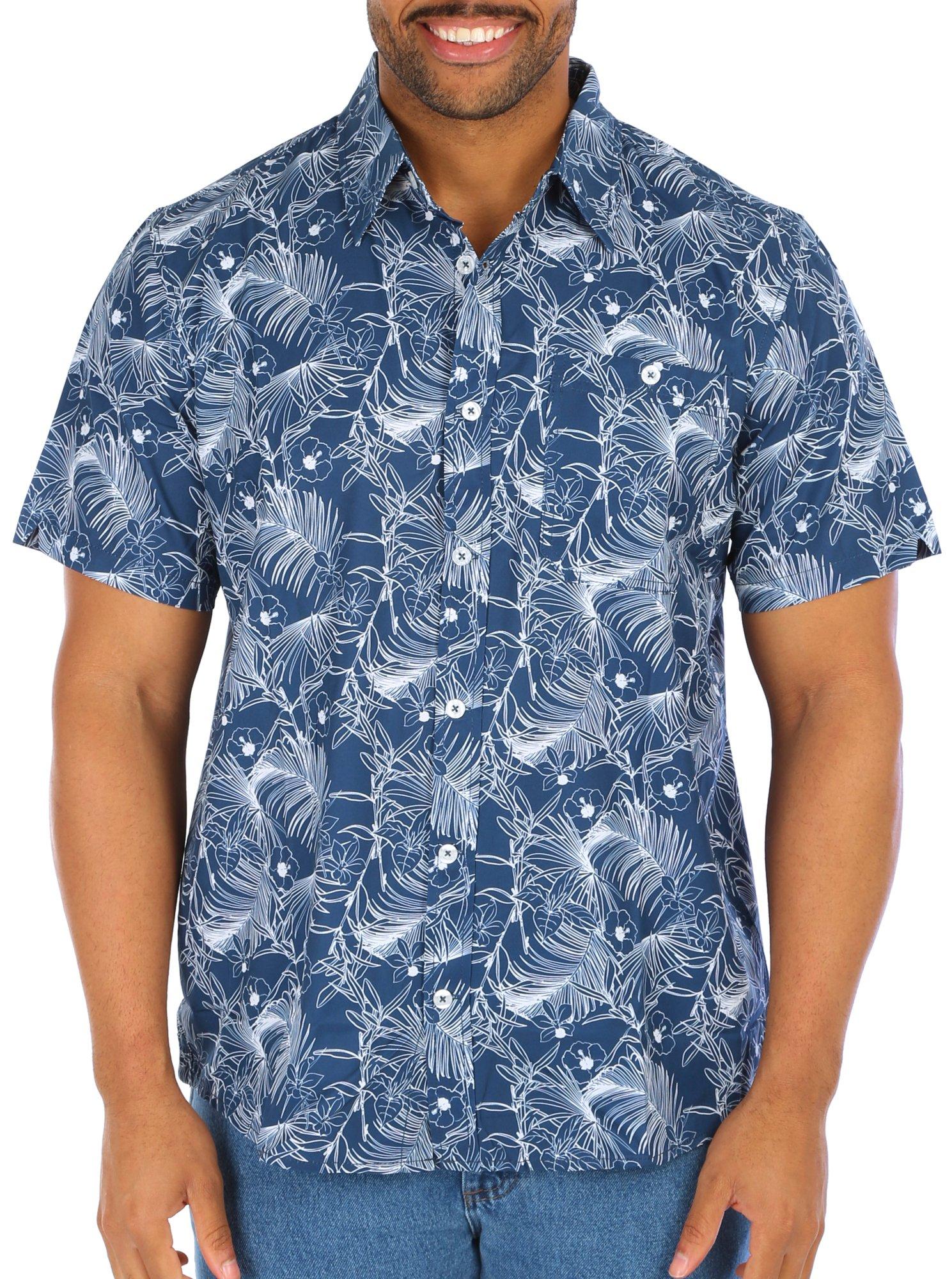 Men's Outdoor Palm Leaf Print Button Down Shirt