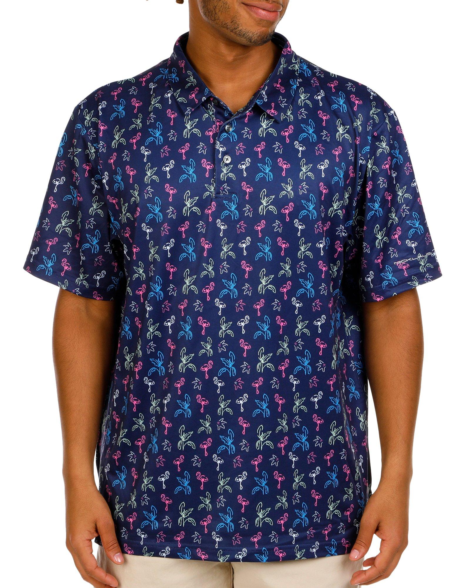 Men's Active Flamingo Print Golf Shirt