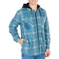 Men's Fleece Plaid Full Zip Hooded Shacket