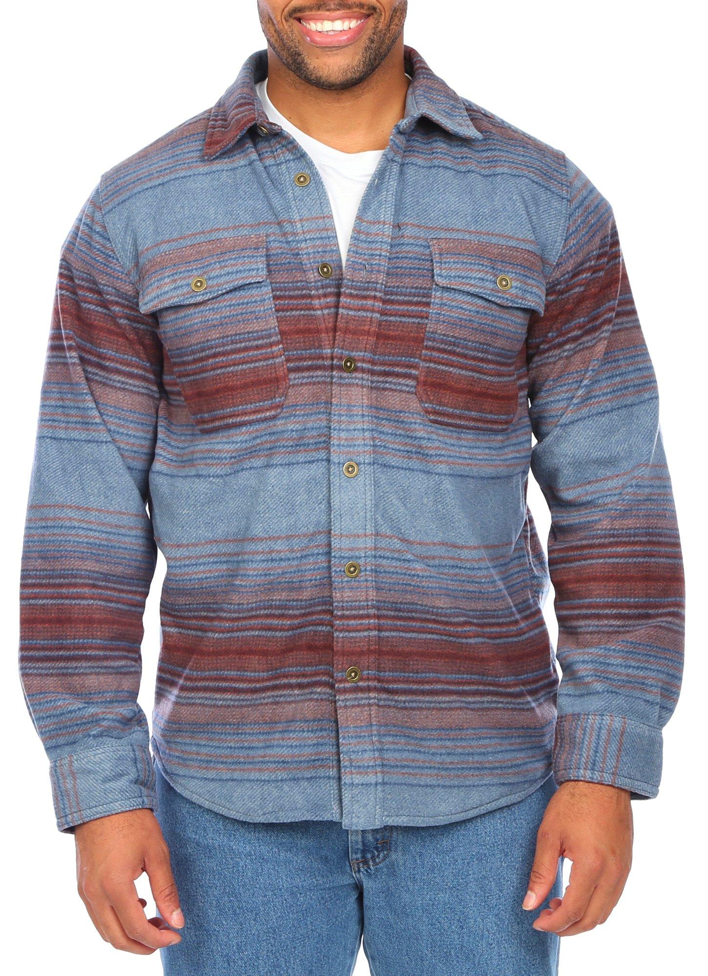 Men's Fleece Stripe Shacket - Blue