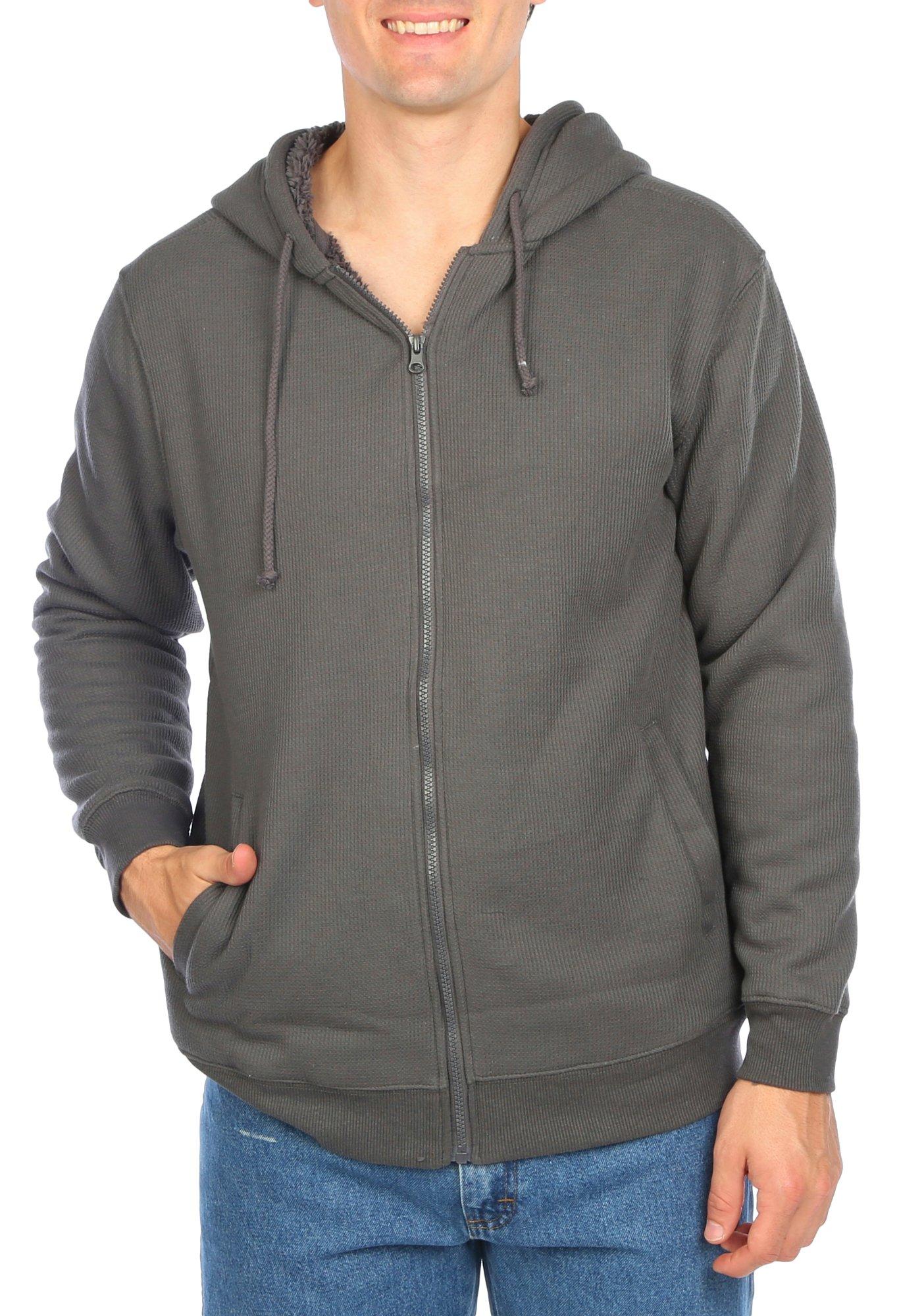 Men's Thermal & Fleece Full Zip Hoodie - Charcoal