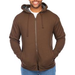 Men's Thermal & Fleece Full Zip Hoodie - Brown