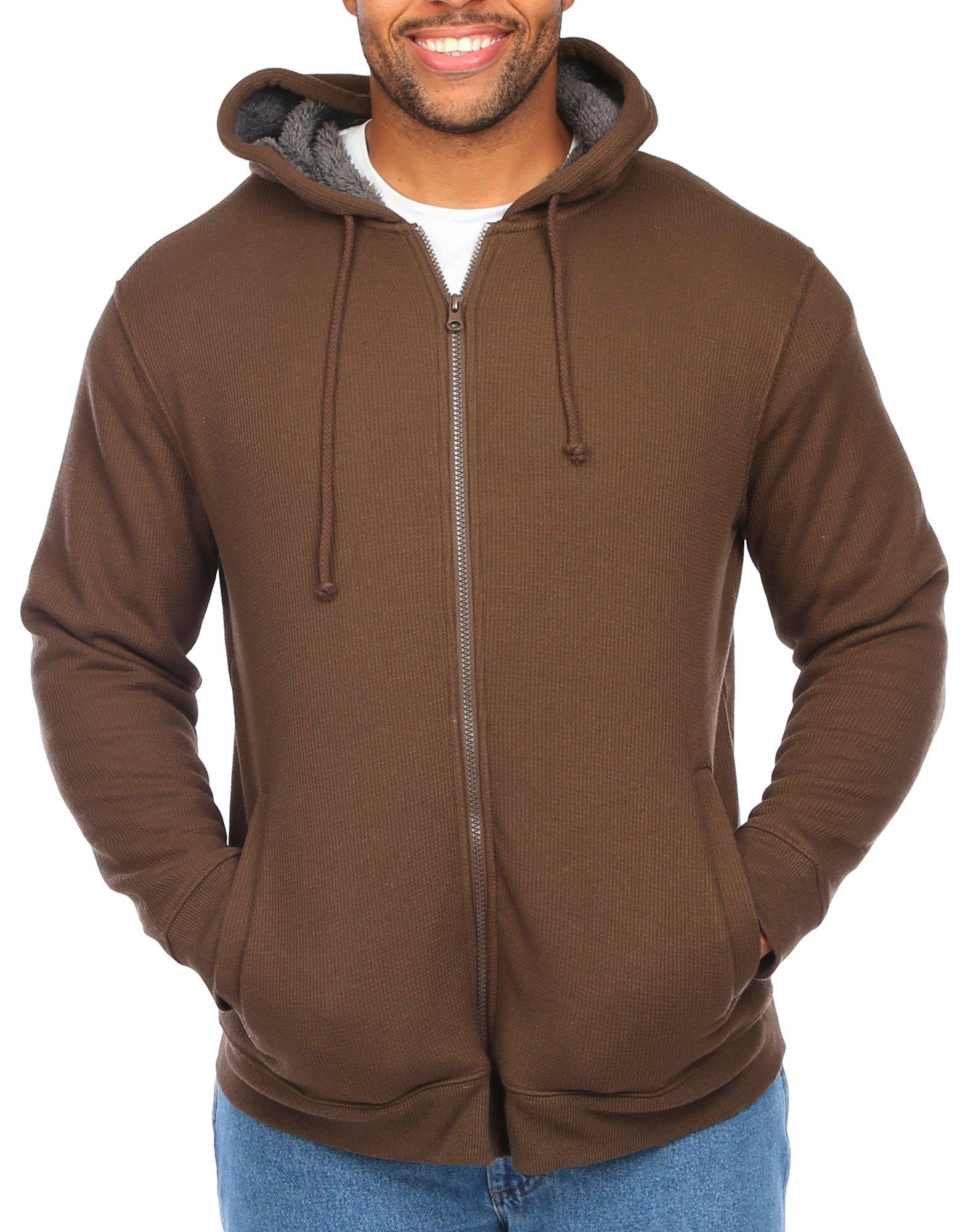 Men's Thermal & Fleece Full Zip Hoodie - Brown