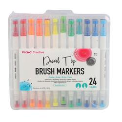 24 Pk Dual Tip Brush Markers