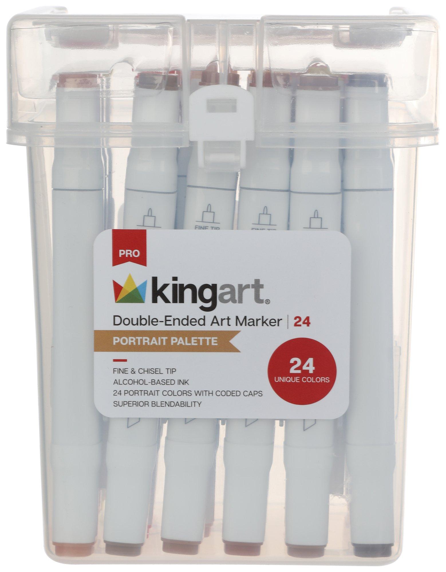  KINGART PRO Double-Ended Art Alcohol Markers, in 24 Portrait  Palette Colors with Both Fine & Chisel Tips and Superior Blendability