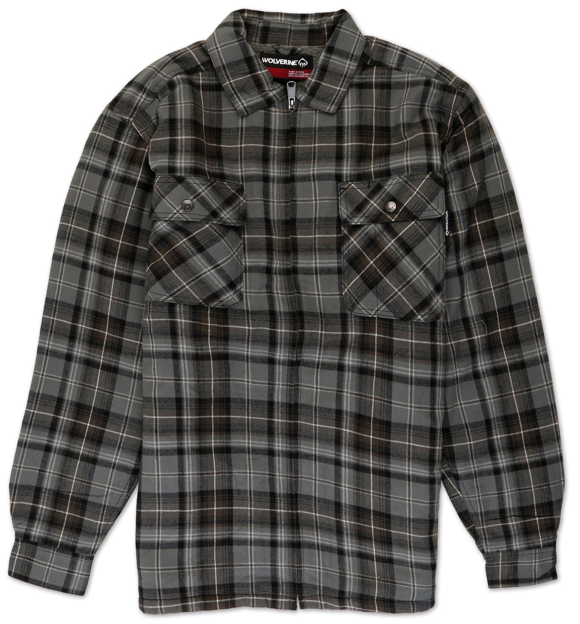 Men's Outdoor Plaid Sherpa Lined Zip-Up Flannel - Grey